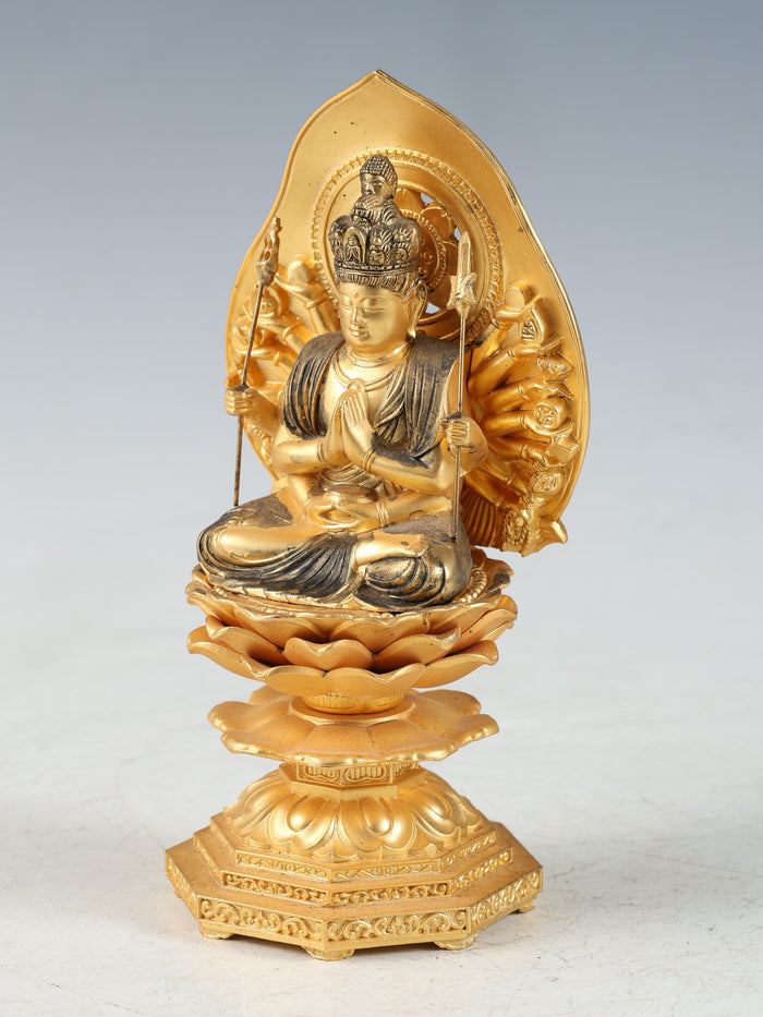 Japanese Old Vintage Buddhism -Senju Kannon Bodhisattva- High Quality Iron Figure
