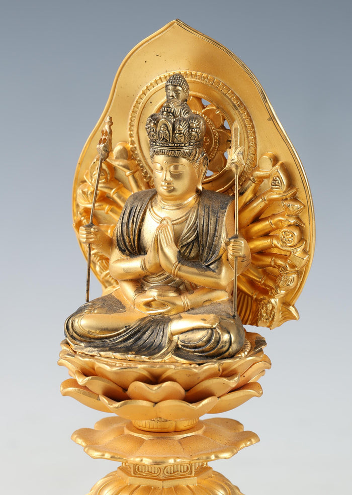 Japanese Old Vintage Buddhism -Senju Kannon Bodhisattva- High Quality Iron Figure