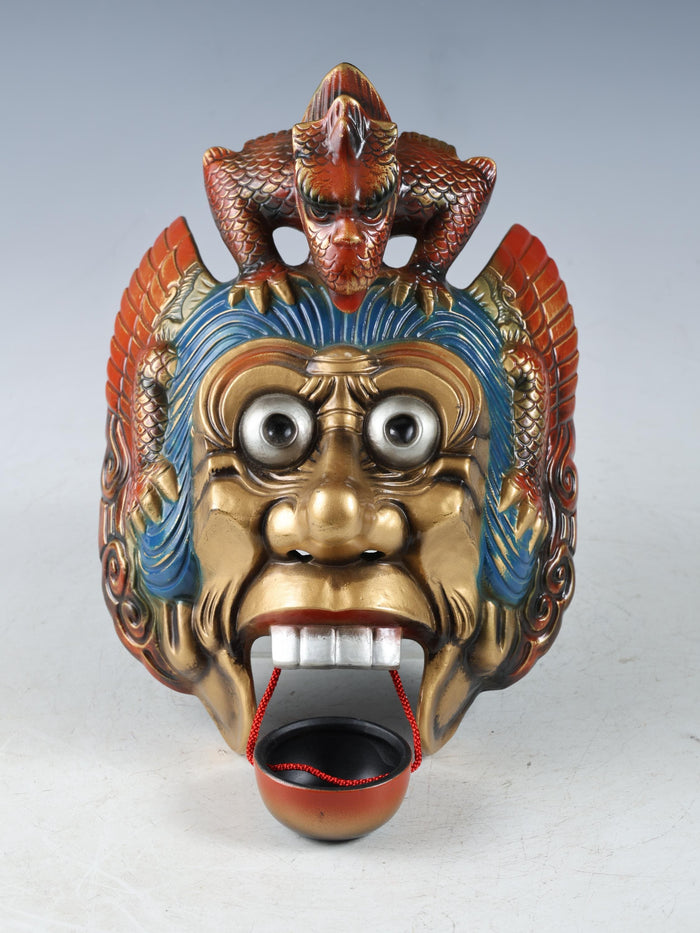 Japanese Plaster Lanling King Mask - Showa Era Buddhism Plaque