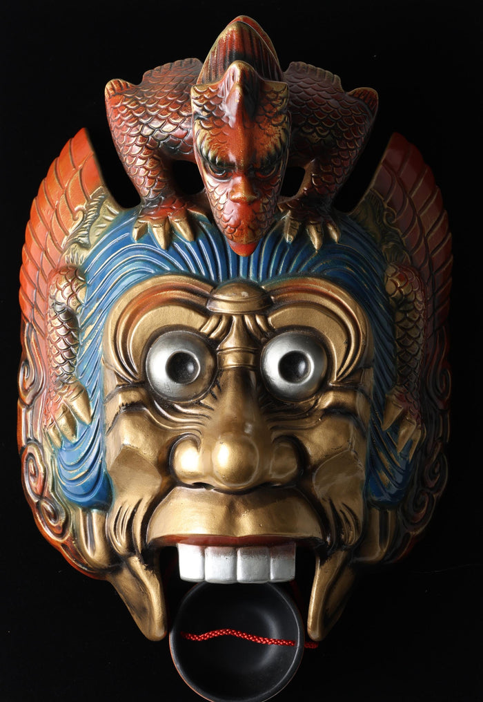 Japanese Plaster Lanling King Mask - Showa Era Buddhism Plaque