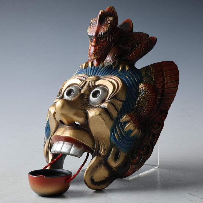 Japanese Plaster Lanling King Mask - Showa Era Buddhism Plaque