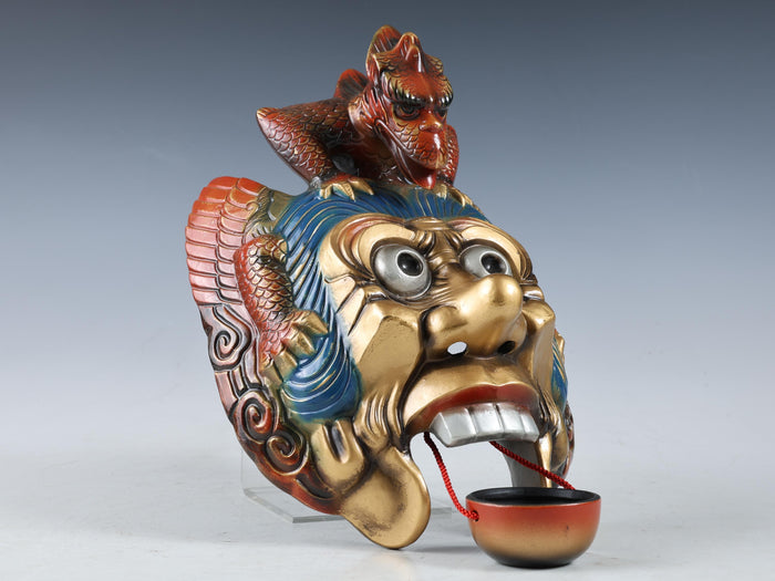 Japanese Plaster Lanling King Mask - Showa Era Buddhism Plaque