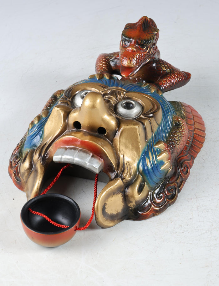 Japanese Plaster Lanling King Mask - Showa Era Buddhism Plaque