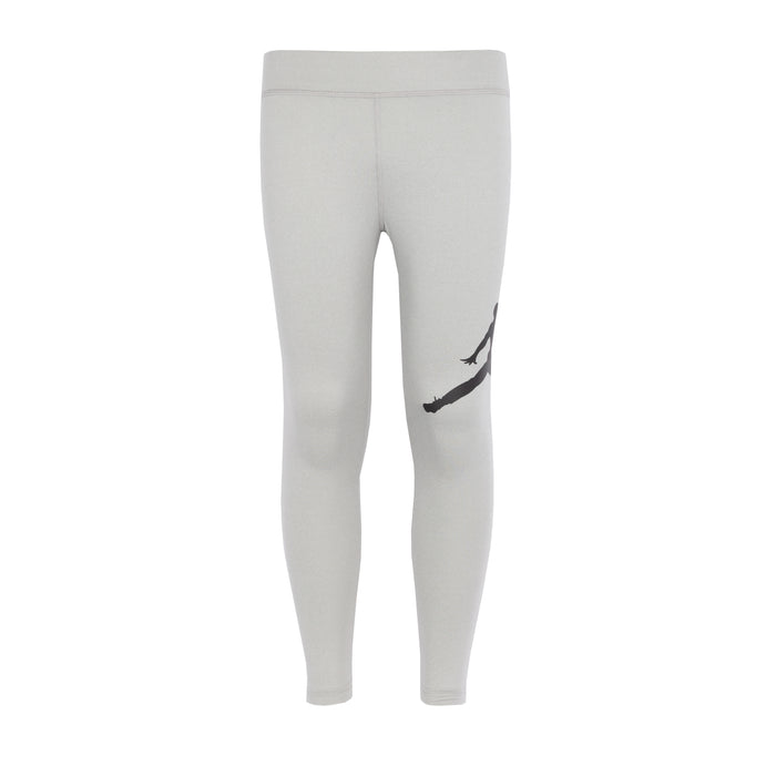 Youth grey heather leggings with black Jumpman logo on right thigh