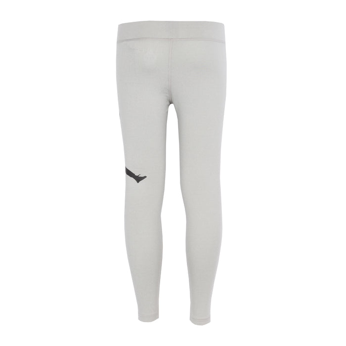 Youth grey heather leggings with black Jumpman logo on left thigh, back view