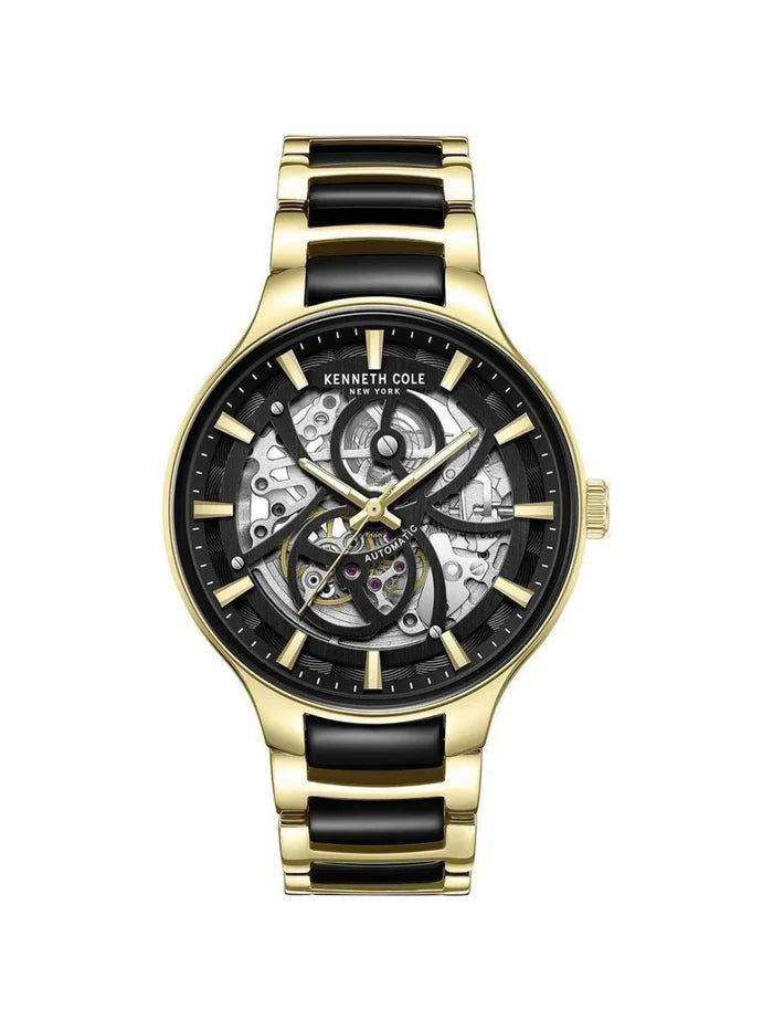Kenneth Cole Round Black Dial Automatic Watch With Skeleton Display & Two-Tone Metal Strap  - KCWGY0059801MN