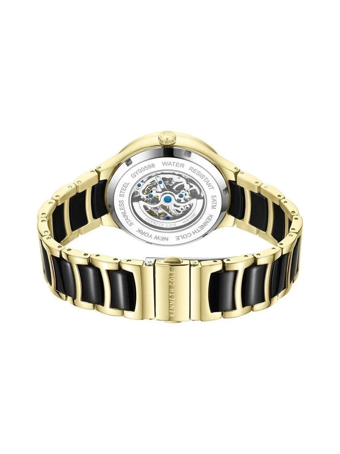 Kenneth Cole Round Black Dial Automatic Watch With Skeleton Display & Two-Tone Metal Strap  - KCWGY0059801MN