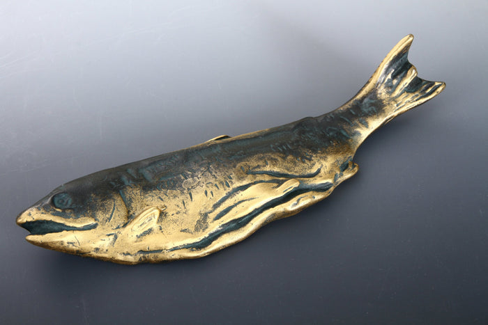 Kitamura Seibo Bronze Salmon Paperweight - Showa Era Japanese Art