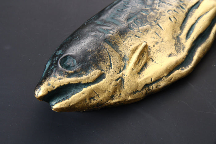 Kitamura Seibo Bronze Salmon Paperweight - Showa Era Japanese Art