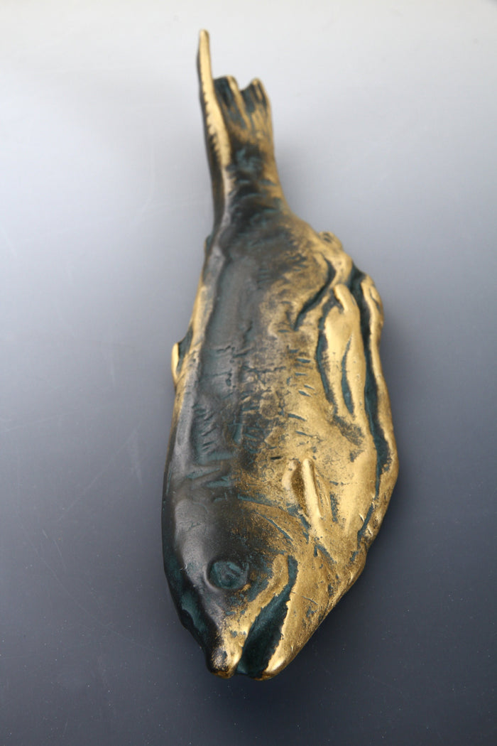 Kitamura Seibo Bronze Salmon Paperweight - Showa Era Japanese Art