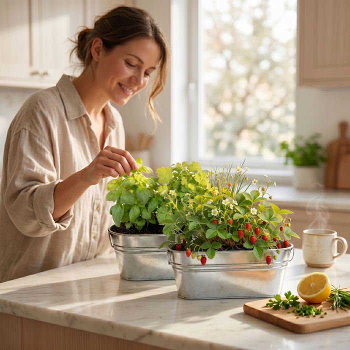 Kitchen Herb & Strawberry Grow Kit | Windowsill Planter (2 Pack)