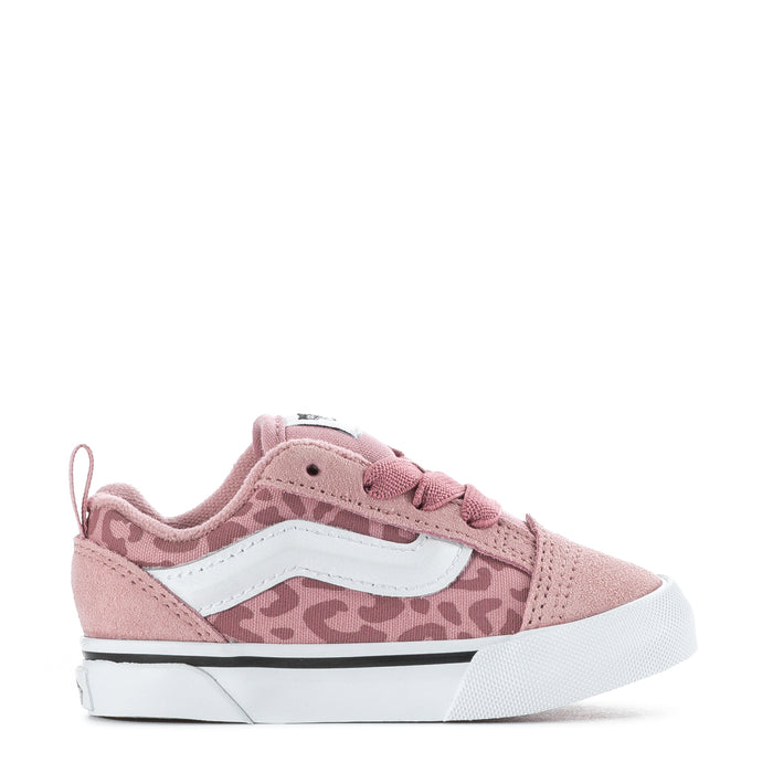 Toddler sneakers in dusty pink with leopard camo stripe, white midsole and laces