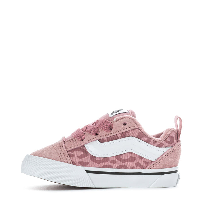 Toddler sneakers, dusty pink with leopard camo side panel and white lace-up sole