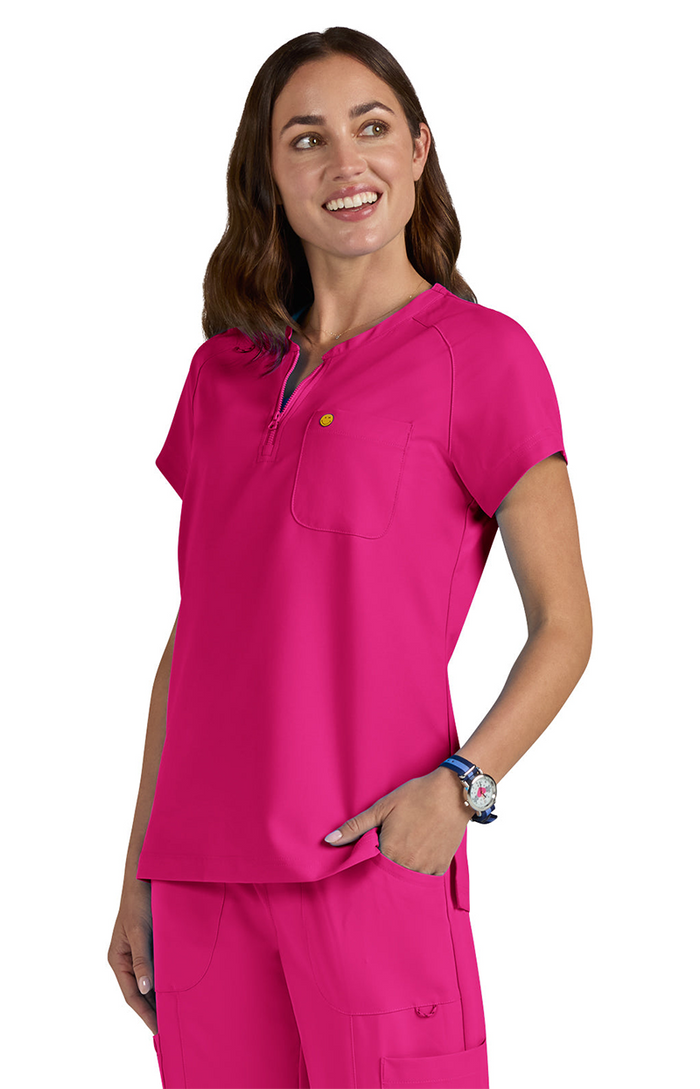 koi™ Women's Smiley World Ecstatic Pocket Top