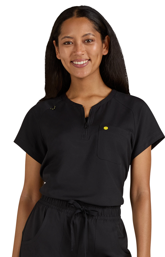 koi™ Women's Smiley World Ecstatic Pocket Top