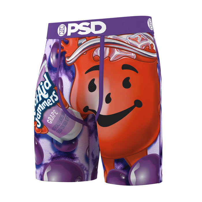 Men's printed boxer briefs, purple grape and orange bear face graphic