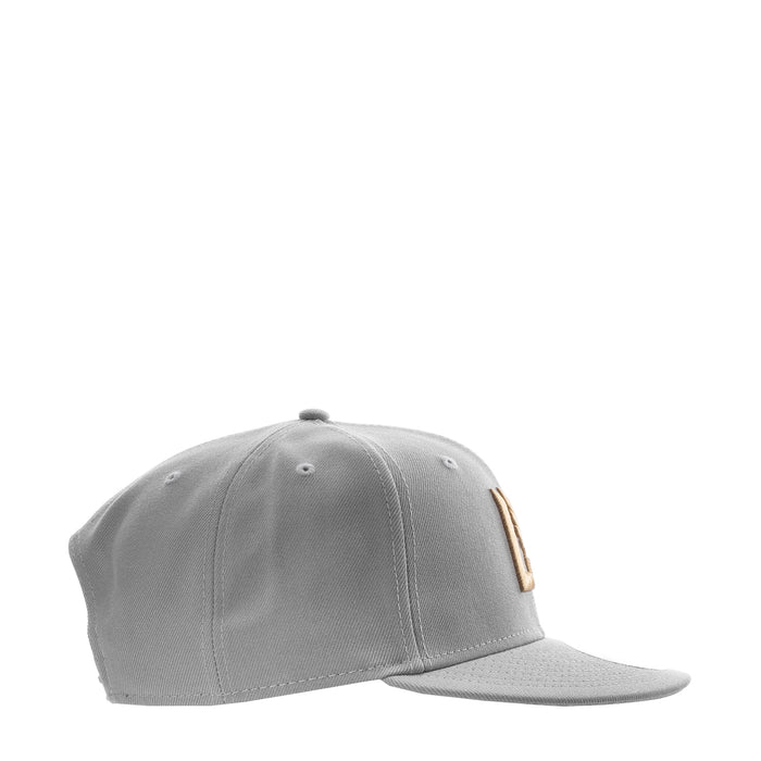 Gray baseball cap, side view, with raised gold LAFC emblem on crown
