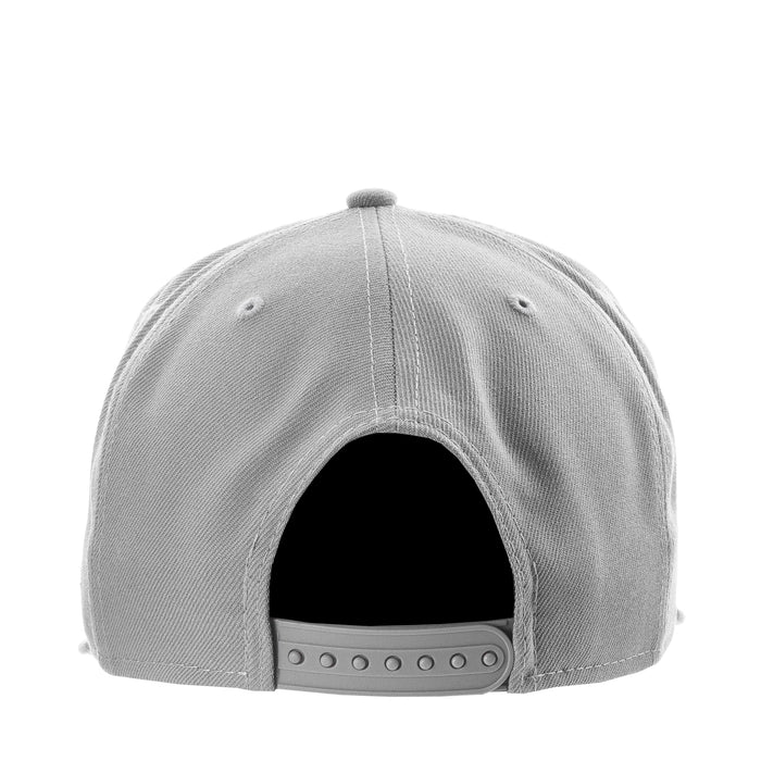 Gray baseball cap with adjustable snapback strap and ventilation eyelets