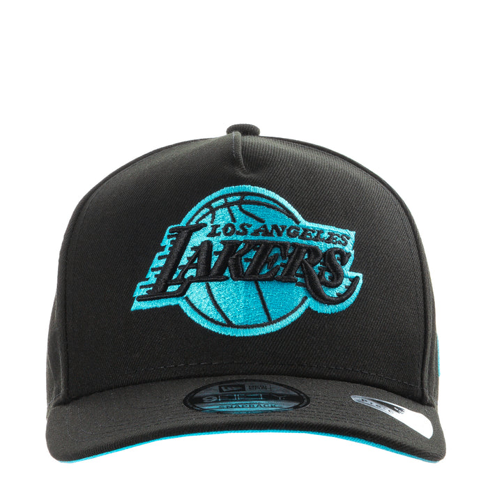Black A-Frame cap with turquoise Lakers logo on front