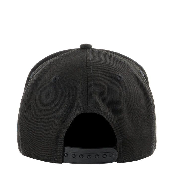 Black cap back with snapback strap and ventilation eyelets
