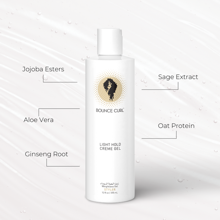 Ingredient list including Jojoba Esters, Sage Extract, Aloe Vera, Oat Protein and Ginseng Root