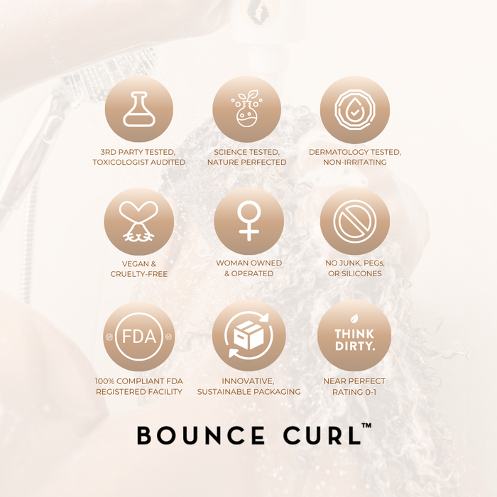 Bounce Curl brand standards icon, ensuring quality from a science-driven hair care brand.