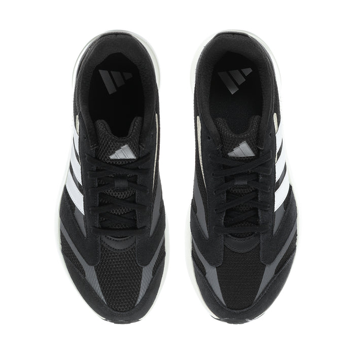 Lightshift men's black sneakers, front view with lace-up closure and striped accents