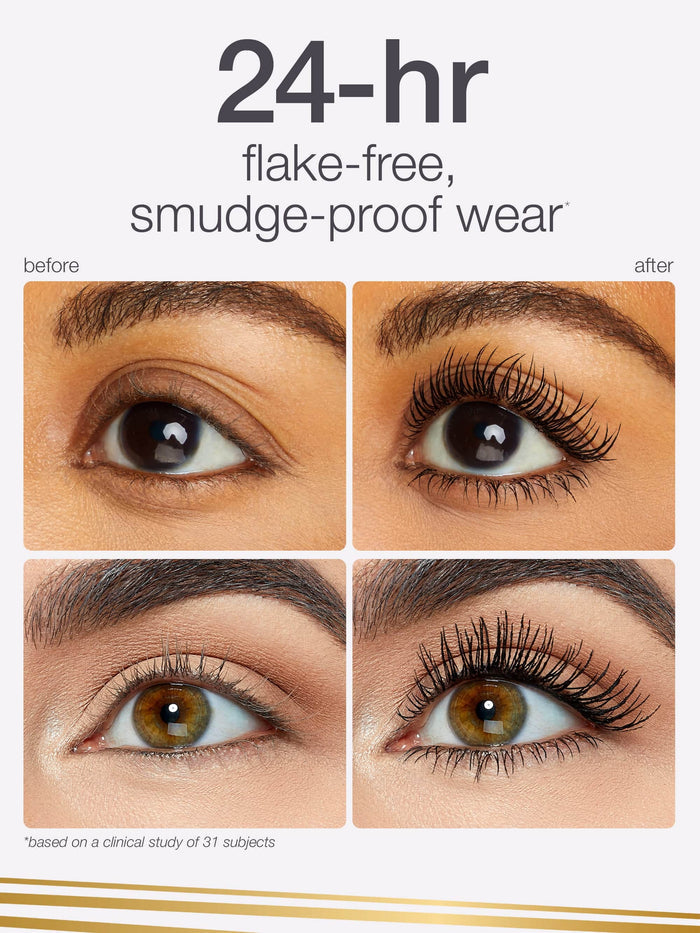 Side-by-side mascara comparison highlighting Tartelette XL's flake-free, smudge-proof wear