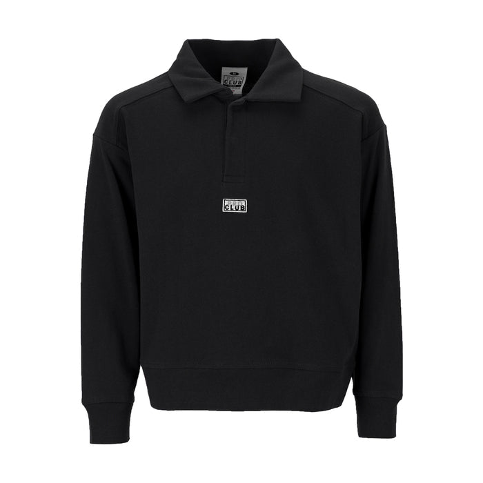 Youth long-sleeve polo shirt, black, with button placket and turn-down collar