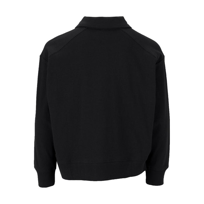 Youth long-sleeve polo shirt back, black, full sleeves and banded collar