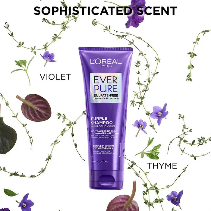 LOREAL PARIS Ever Pure Sulfate Free Purple Shampoo شامبو لورِيال باريس  لتوحيد اللون وتقليل الاصفرار في الشعر الأشقر