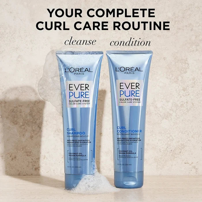 LOREAL PARIS EverPure Sulfate-Free Curl Conditioner Coconut Oil Vegan Formula شامبو لوريال باريس لترطيب وتحديد الشعر الكيرلي