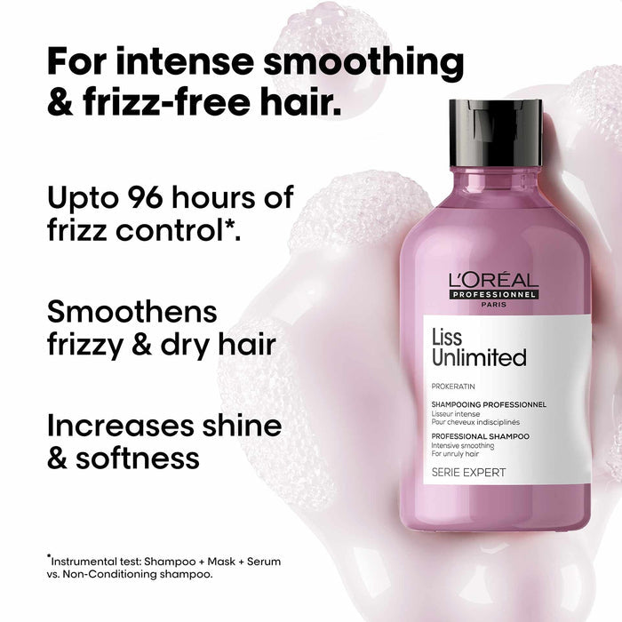 L'Oréal Professionnel Liss Unlimited Shampoo, Upto 96 hours of frizz control, With Pro-Keratin (300ml)