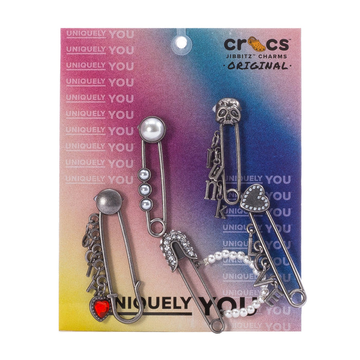5-pack metal jibbitz pins with gothic heart charms and dangling metal pieces