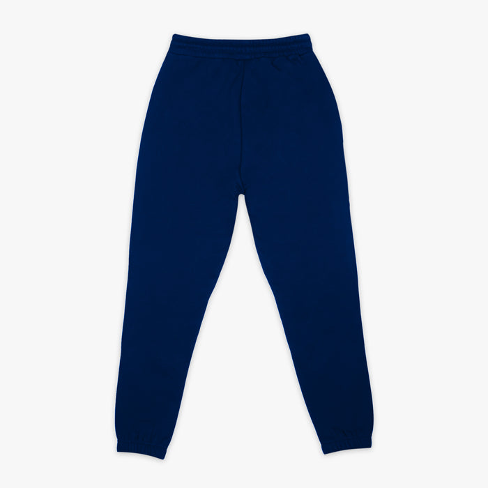 Navy blue sweatpants on a white background