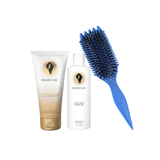 Bounce Curl Max Volume Bundle with Moisture Balance Leave-In Conditioner, Light Hold Creme Gel, and Blue EdgeLift Brush