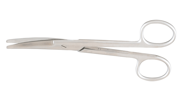 A pair of surgical scissors rests open against a plain white background.