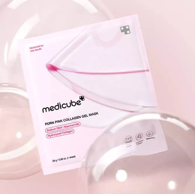 MEDICUBE Pdrn Pink Collagen Gel Mask Sheet 28g ماسك جل مغذٍّ ومهدئ لتعزيز شباب البشرة وترطيبها بعمق