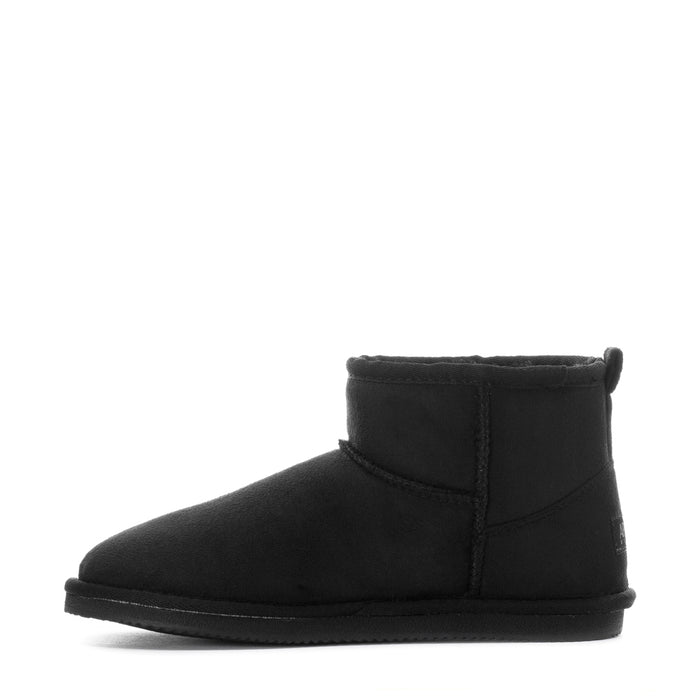 Women’s black low ankle boot with rounded toe and side stitching