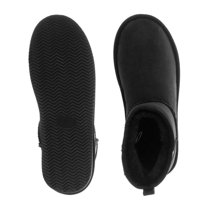 Black boot soles: textured outsole and cushioned interior opening