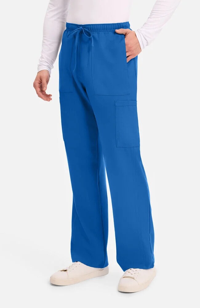 Men's Scrub Set: 3-Pocket V-Neck Scrub Top & Zip Fly Cargo Straight Leg Scrub Pant