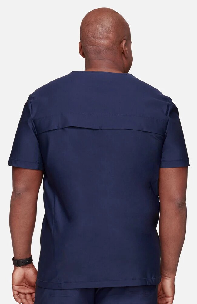 Men's Scrub Set: Mesh Panel Chest Pocket V-Neck Scrub Top & Tapered Scrub Pant