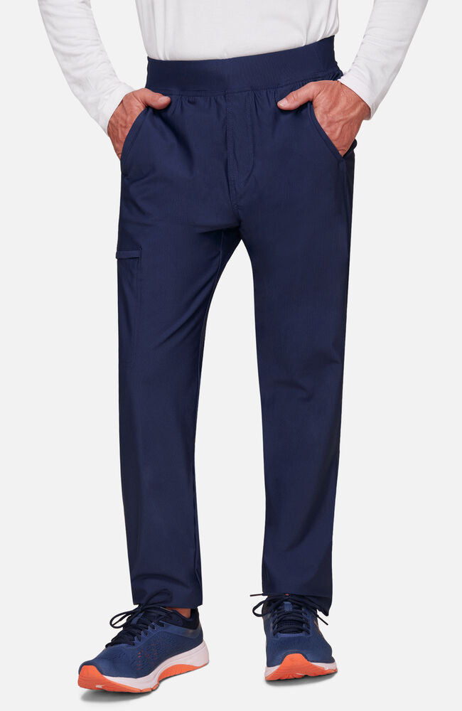 Men's Scrub Set: Mesh Panel Chest Pocket V-Neck Scrub Top & Tapered Scrub Pant