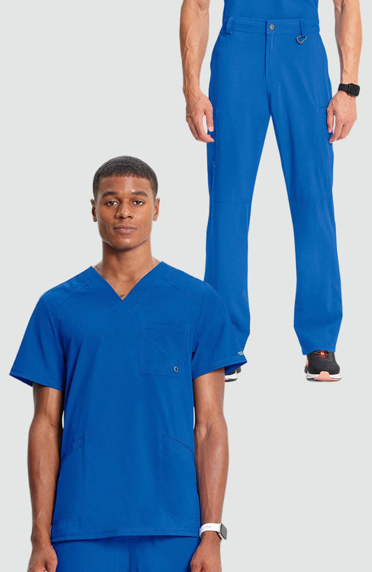 Men's Scrub Set: Stretch V-Neck Scrub Top & Zip Fly 6-Pocket Cargo Scrub Pant
