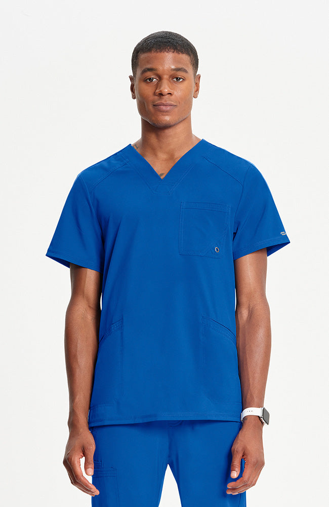 Men's Scrub Set: Stretch V-Neck Scrub Top & Zip Fly 6-Pocket Cargo Scrub Pant