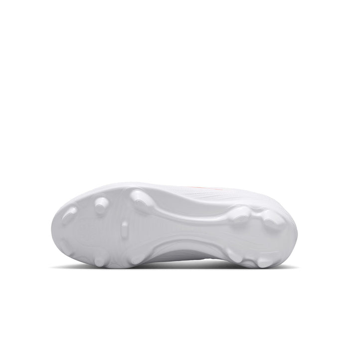 Youth soccer cleats, outsole view, white FG/MG rubber studs