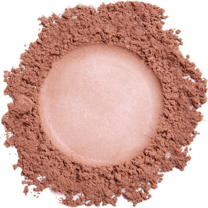 A close up swatch of Satin Rose mineral blush