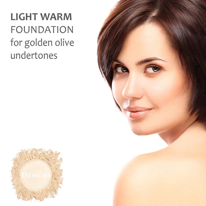 A woman wearing Demure Light Warm foundation for golden, olive undertones