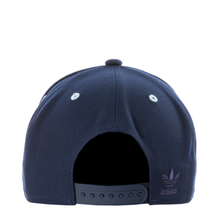 Navy cap viewed from underside; adjustable snapback eyelets and adidas logo