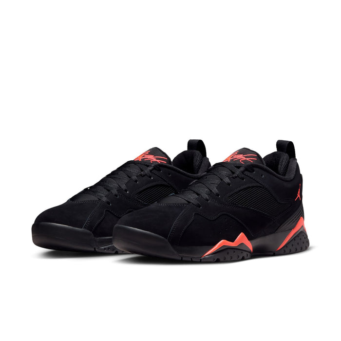 Men's Jordan sneakers, black low-top with red-orange trim and lace-up closure